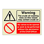 Warning Crude oil No valves to be opened (Marine Sign)