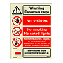 Warning Dangerous cargo No visitors No smoking (Marine Sign)